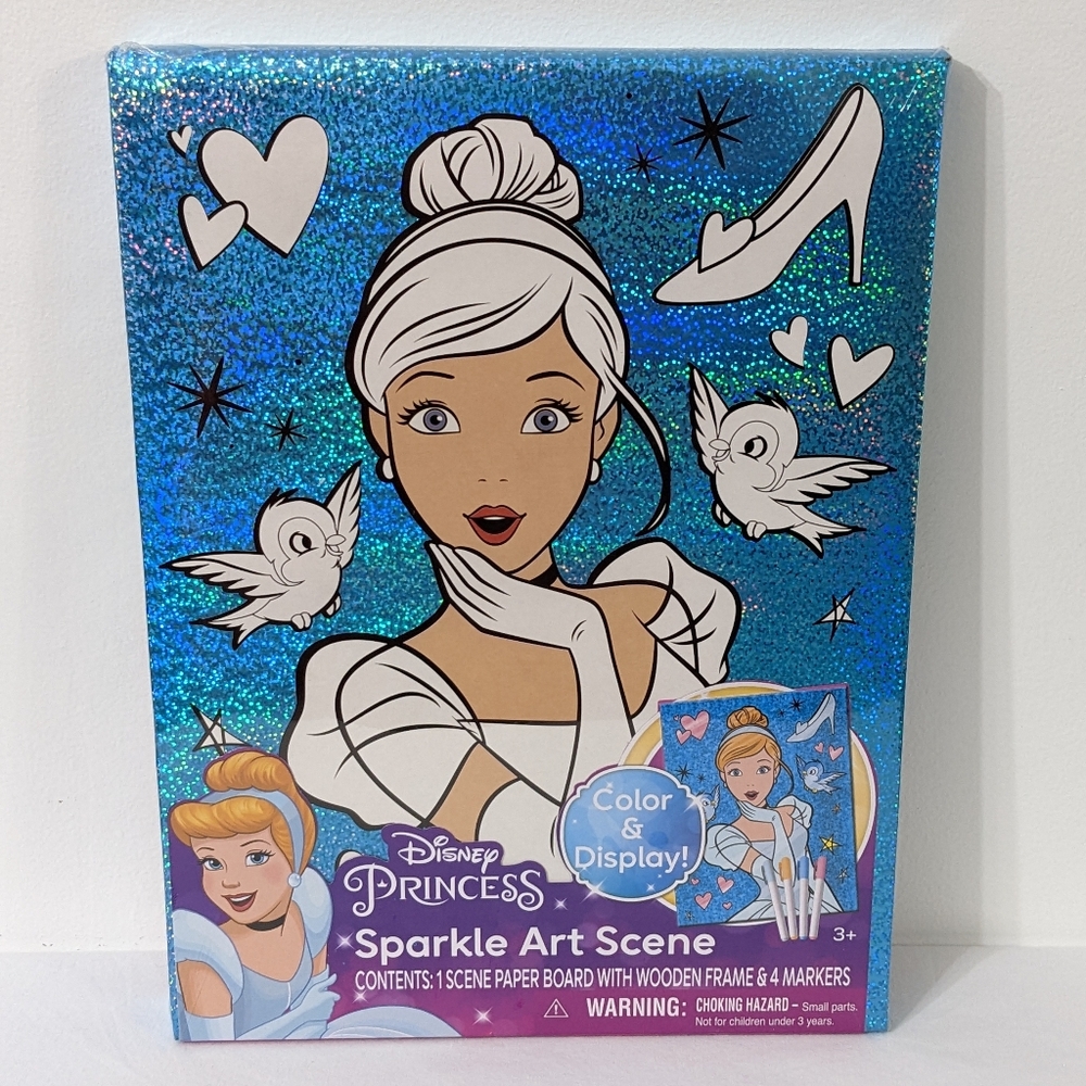 Disney Princess Cinderella Sparkle Art Scene Color & Display Set, NEW